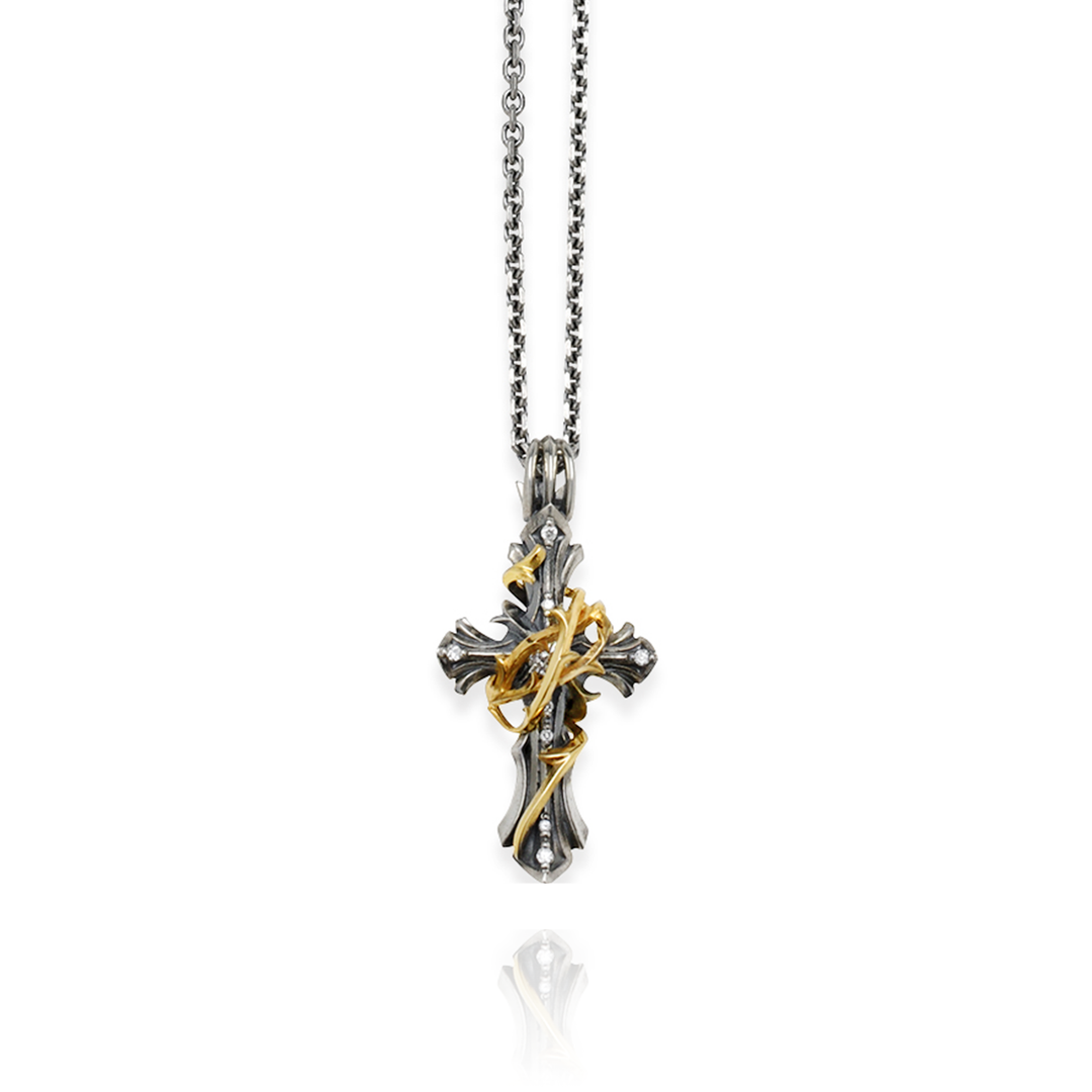 THORN CROSS DIAMOND PENDANT M K10YG × SV / XP-080