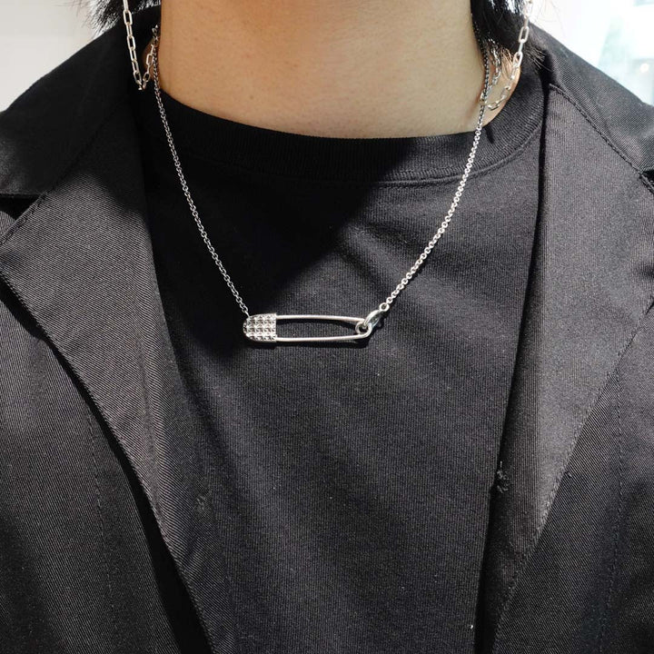 TRIPLE X STUDS SAFETY PIN NECKLACE / XP-185