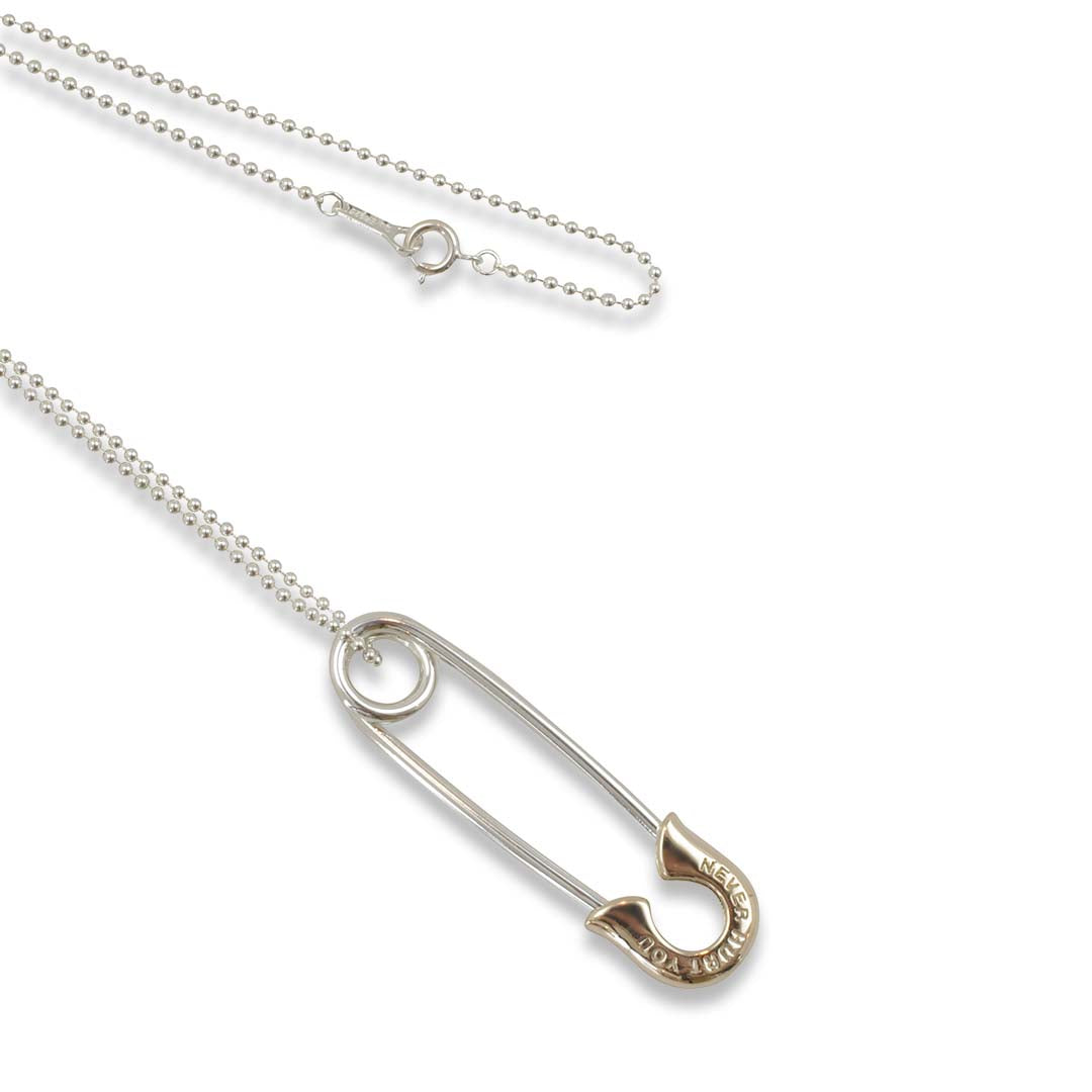 OFF THE WALL NEVER HURT YOU SAFETY PIN PENDANT K10YG COMBI / XP-173