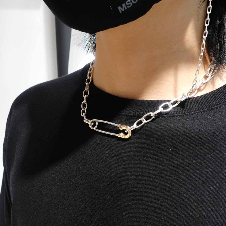 OFF THE WALL NEVER HURT YOU SAFETY PIN CHAIN NECKLACE K10YG × SV / XP-177