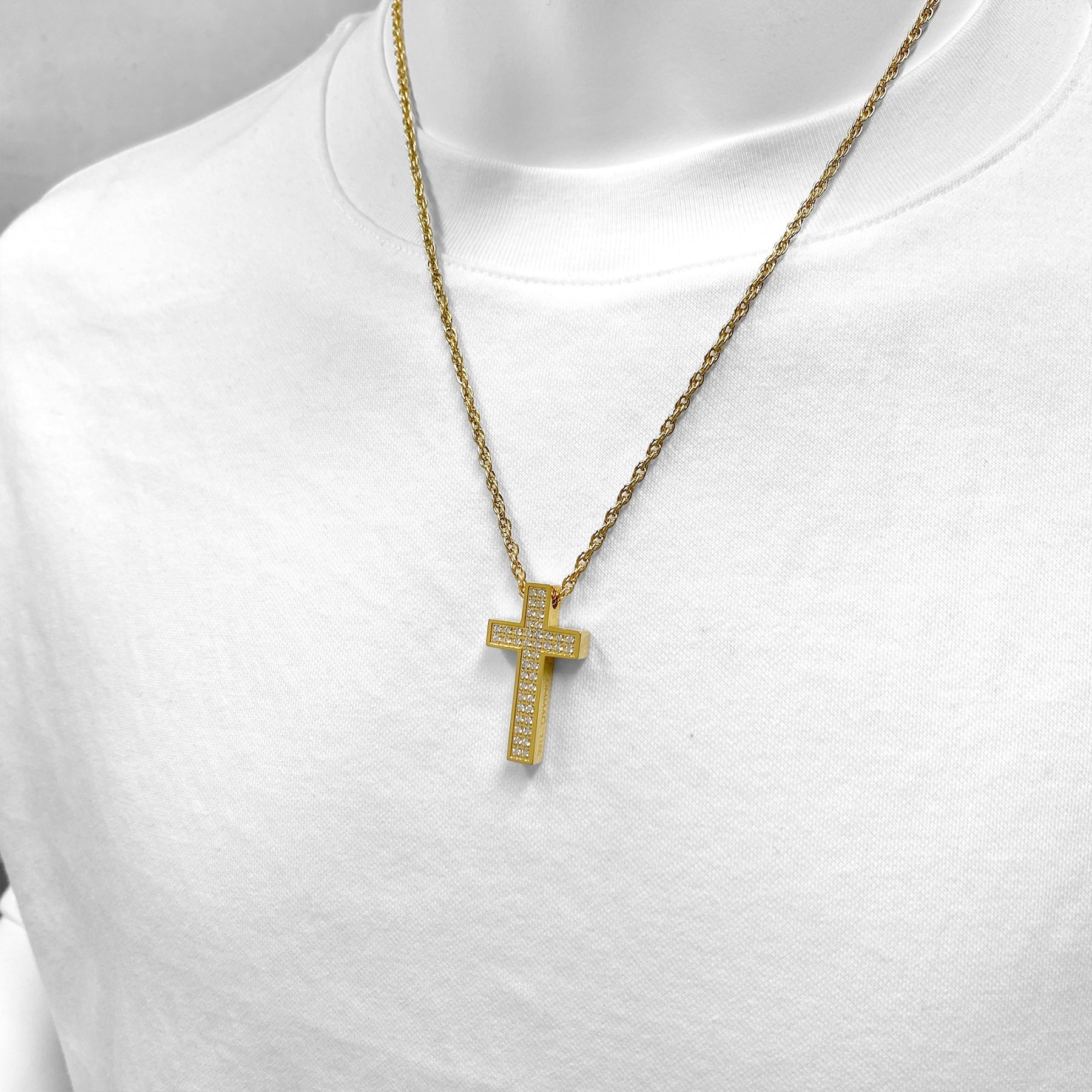 金メッキ 十字架ネックレス ストーン付き クロス ネックレス ゴールド ラインストーン 十字架 ゴールドチェーン