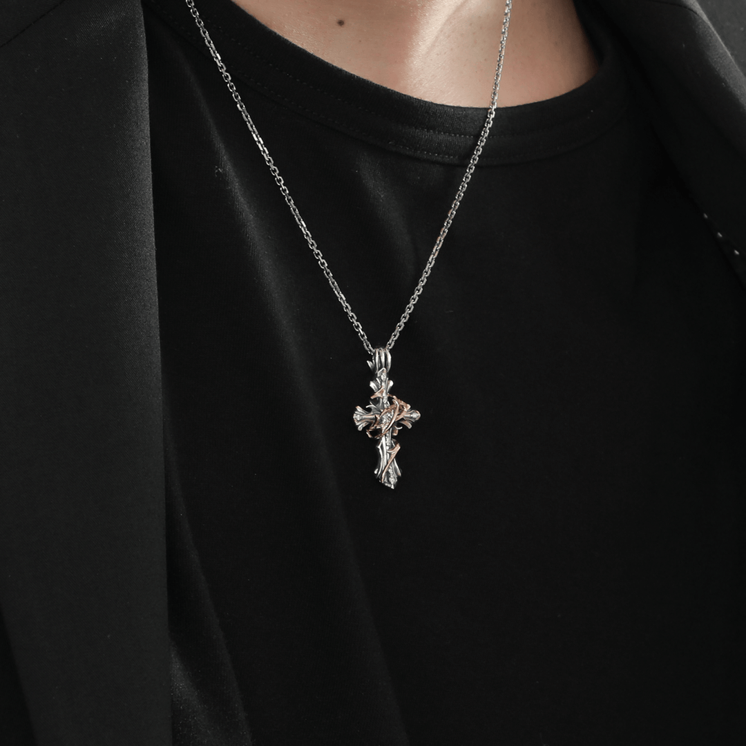 THORN CROSS DIAMOND PENDANT M K10YG × SV / XP-080 – BLESS