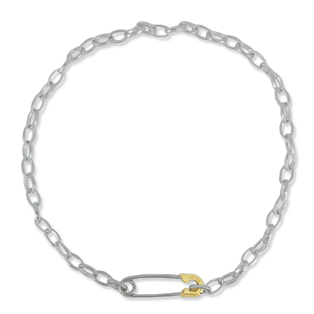 OFF THE WALL NEVER HURT YOU SAFETY PIN CHAIN NECKLACE K10YG × SV / XP-177