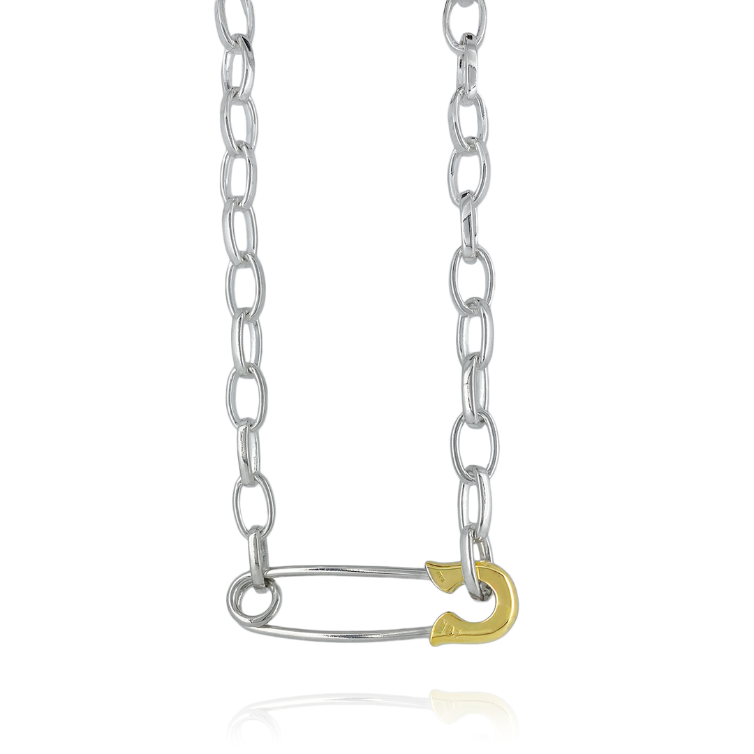 OFF THE WALL NEVER HURT YOU SAFETY PIN CHAIN NECKLACE K10YG × SV / XP-177