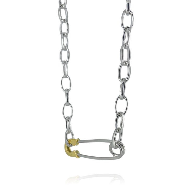 OFF THE WALL NEVER HURT YOU SAFETY PIN CHAIN NECKLACE K10YG × SV / XP-177