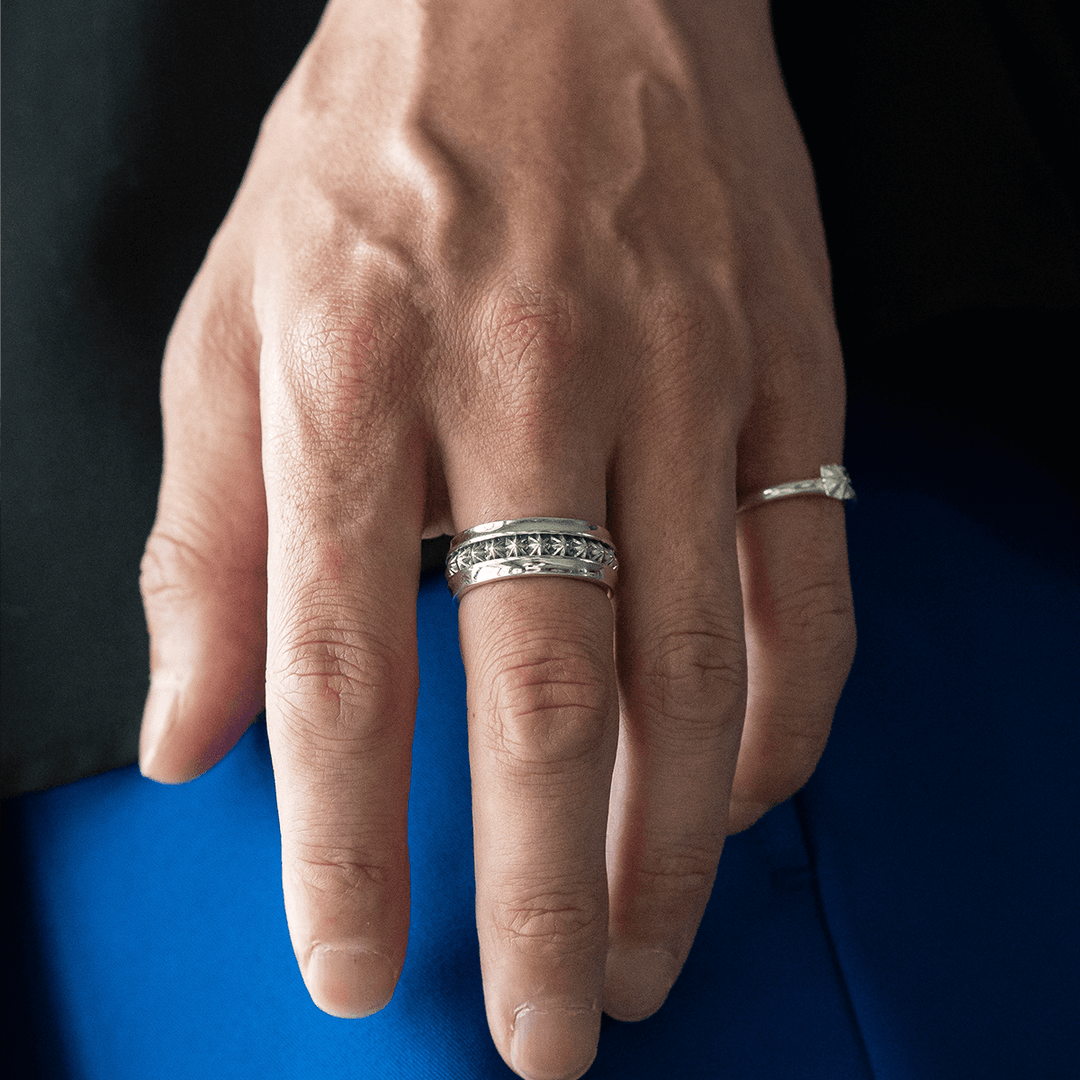 TRIPLE X STUDS HARF ROUND RING / XR-051